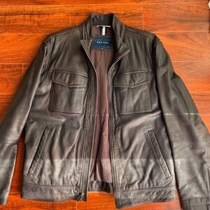 Cole Haan Dark Brown Leather Bomber Jacket